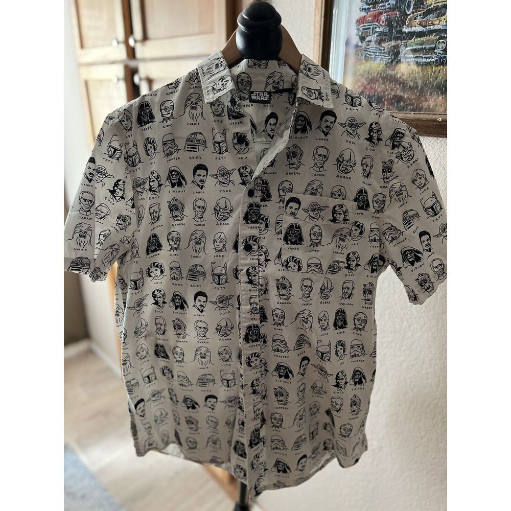 Star Wars Medium Button Down Shirt‎ Black White Pocket